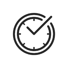 Icon of a clock with a checkmark in the place of the dials